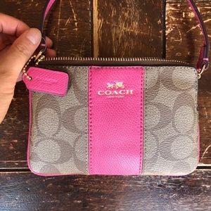 Coach Corner Zip Wristlet In Signature Canvas